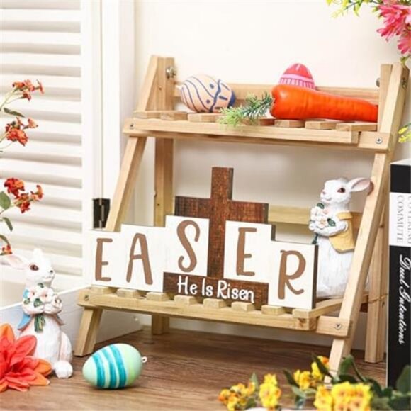 Easter Resurrection Decorations Religious He is Risen Sign Easter Wooden Table - Picture 5 of 6